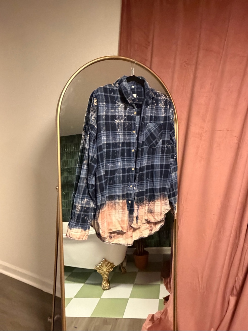 Bleached Ombre Blue Plaid Button-Up Shirt